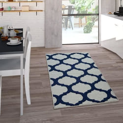 Tapis Intérieur & Extérieur Tissage À Plat Aspect 3D Design Marocain En Blanc Bleu [160x230 cm]
