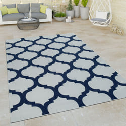 Paco Home - Tapis Intérieur & Extérieur Tissage à Plat Aspect 3D Design Marocain En Blanc Bleu 80x150 cm