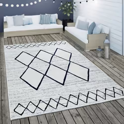 Tapis Intérieur & Extérieur Tissage À Plat Motif Géométrique Scandinave En Blanc Bleu [120x170 cm]