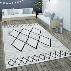 Tapis Intérieur & Extérieur Tissage À Plat Motif Géométrique Scandinave En Blanc Bleu [120x170 cm]