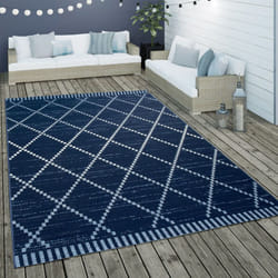 Paco Home - Tapis Intérieur & Extérieur Tissage à Plat Ethnique Géométrique Design scandinave En Bleu Blanc 200x290 cm