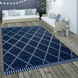 Paco Home - Tapis Intérieur & Extérieur Tissage à Plat Ethnique Géométrique Design scandinave En Bleu Blanc 80x150 cm
