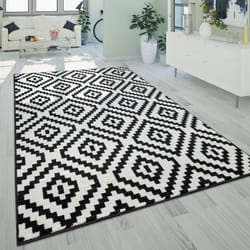 Paco Home - Tapis à Poils Ras Salon Moderne 3D Géométrique Motif Losanges Noir Blanc 120x170 cm