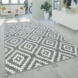 Paco Home - Tapis à Poils Ras Salon Moderne Géométrique Motif Losanges En Gris Blanc 120x170 cm