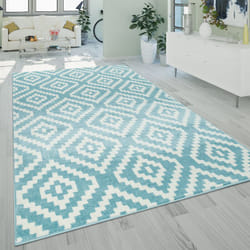 Paco Home - Tapis à Poils Ras Salon Moderne Géométrique Motif Losanges En Pastel Bleu 70x250 cm