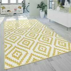 Paco Home Tapis À Poils Ras Salon Moderne Géométrique Motif Ethnique Jaune Blanc 60x100 cm