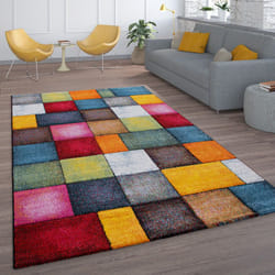 Paco Home - Tapis De Salon à Poils Ras Design Carreaux Coloré Carré Multicolore Coloré 120x170 cm