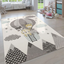 Paco Home - Tapis Chambre Enfant Adorable Montgolfière Nuages Joyeux Animaux Pastel En Crème 133 cm carré