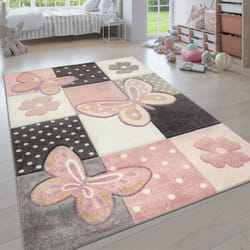 Paco Home - Tapis Chambre Enfant Couleurs Pastel Papillon Motif Carreaux Pois Fleurs Coloré 140x200 cm