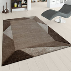 Paco Home - Tapis De Salon Moderne à Poils Ras Effet 3D Bordure Géométrique Marron Beige 80x150 cm