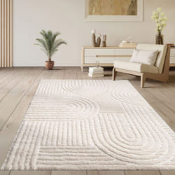 Paco Home - Tapis Salon Poil Long Shaggy Scandinave Boho Uni Pelucheux Arc-en-ciel Crème 80x150 cm