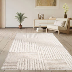 Paco Home - Tapis Salon Chambre Poil Long Shaggy Scandinave Uni Pelucheux Geometrique Crème 80x150 cm