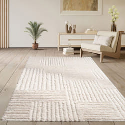 Paco Home - Tapis Salon Chambre Poil Long Shaggy Scandinave Uni Pelucheux Geometrique Crème 240x330 cm