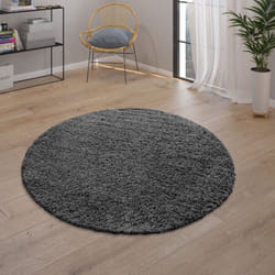 Paco Home - Tapis Poils Longs Gris Anthracite Salon Shaggy Résistant Doux Robuste 120 cm rond