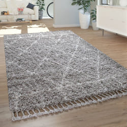 Paco Home - Tapis à Poils Longs Gris Salon Motif Oriental Style Berbère Doux Shaggy 160x230 cm