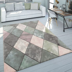 Paco Home - Tapis De Salon Coloré Tons Pastel Motif Losanges Design 3D Poils Ras Robuste 200x290 cm