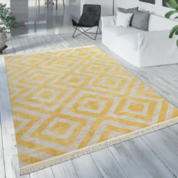 Paco Home - Tapis Balcon Jaune Terrasse Extérieur Style Scandinave Design Losanges Résistant Aux Intempéries Doux 200x280 cm