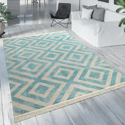 Paco Home - Tapis Extérieur Bleu Blanc Balcon Terrasse Motif Losanges Design Scandinave 60x100 cm