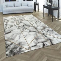 Tapis de salon Marbre Or Gris Motif 3D tapis à poils courts Douce et Robuste [160x230 cm]
