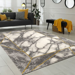 Paco Home - Tapis de salon gris, bordure dorée 3-D motif marbré motif marbré durable à poil court 160x230 cm