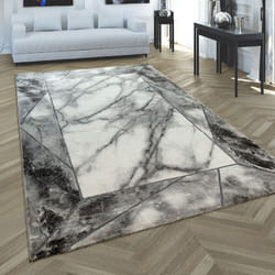 Paco Home - Tapis à poils courts gris argenté doux Séjour Optique marbre-Motif 3D Bordure 120x170 cm