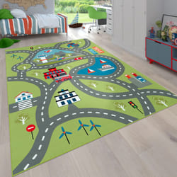 Paco Home - Tapis pour enfants, Tapis de jeu pour chambres d'enfants, Avec motif de rue, En vert 80x150 cm