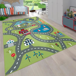 Tapis pour enfants Tapis de jeu pour chambres denfants Avec motif de rue En vert [100x200 cm]