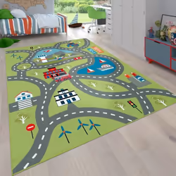 Tapis pour enfants Tapis de jeu pour chambres denfants Avec motif de rue En vert [140x200 cm]
