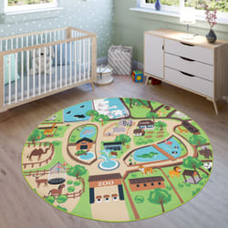 Paco Home - Tapis pour enfants, tapis de jeu pour chambres d'enfants, zoo avec tigre, ours, lion, coloré 160 cm rond