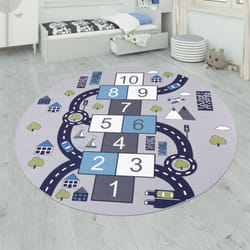 Paco Home Tapis pour enfants, Tapis de jeu pour chambres d'enfants, Boîtes gonflables et rues, Gris 160 cm rond