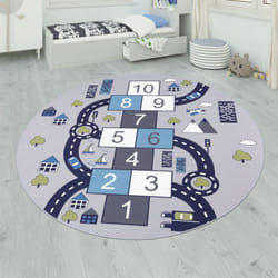 Paco Home - Tapis pour enfants, Tapis de jeu pour chambres d'enfants, Boîtes gonflables et rues, Gris 200 cm rond