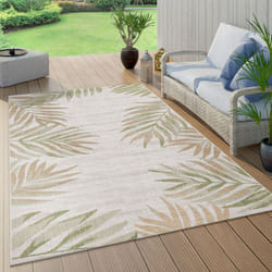 Paco Home Tapis Intérieur & Extérieur Beige Vert Balcon Terrasse Palmier Motif Feuilles Résistant 80x150 cm