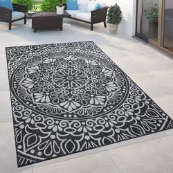 Paco Home Tapis Intérieur & Extérieur Pour Balcon Et Terrasse Avec Motif Oriental Noir 80x150 cm