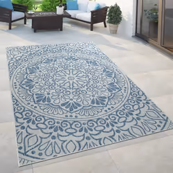 Paco Home Tapis Intérieur & Extérieur Pour Balcon Et Terrasse Avec Motif Oriental Bleu 120x170 cm