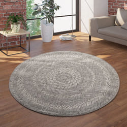 Paco Home - Tapis Intérieur Et Extérieur Rond Tissé à Plat Avec Style Sisal Design Scandinave Gris 120 cm rond