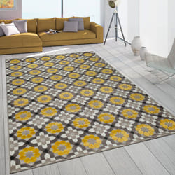 Paco Home - Tapis Intérieur Extérieur Balcon Terrasse Motif Rétro Tissage 3D Jaune Beige 120x170 cm