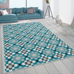 Paco Home - Tapis Intérieur & Extérieur Balcon Terrasse Motif Rétro Tissage 3D Turquoise 160x230 cm