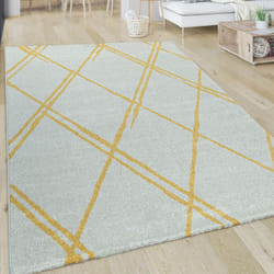 Paco Home - Tapis De Salon, Poils Ras Avec Design Scandinave Et Motif Losanges, Blanc Jaune 80x300 cm