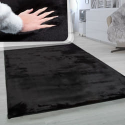 Paco Home - Tapis Poils Longs Salon Fausse Fourrure Imitation Fourrure De Lapin Très Douce Noir 200x290 cm