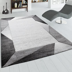 Paco Home - Tapis De Salon, Tapis à Poils Ras Avec Bordure Et Effet 3D, Gris Et Beige 80x300 cm
