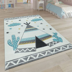 Paco Home Tapis Enfant, Chambre D’Enfant Couleurs Pastel, Tipi Motif 3D, Beige 140x200 cm