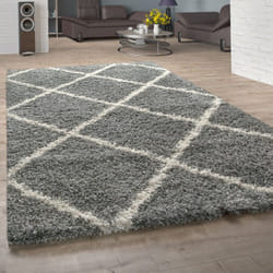 Paco Home - Tapis Poils Longs, Shaggy Pour Salon, Design Scandinave Et Motif Losanges Gris 200x280 cm