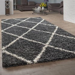 Paco Home - Tapis Poils Longs, Shaggy Pour Salon, Design Scandinave Et Losanges Gris Foncé 160x220 cm