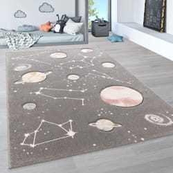 Paco Home - Tapis Pour Enfants, Tapis De Jeux Planètes Et Étoiles, Chambre D'Enfant Gris 133 cm carré