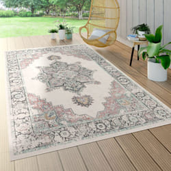 Paco Home - Tapis Intérieur & Extérieur, Poils Ras Pour Balcon Terrasse, Motif Oriental Beige 140x200 cm