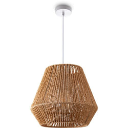 Paco Home - Suspension Table à Manger Lampe Suspendue E27 Papier Boho Rotin Lampe à suspension - Blanc, Nature (Ø32cm)