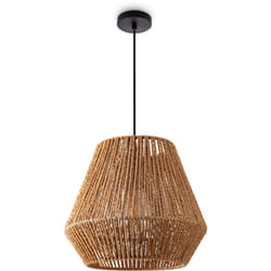 Paco Home - Suspension Table à Manger Lampe Suspendue E27 Papier Boho Rotin Lampe à suspension - Noir, Nature (Ø32cm)