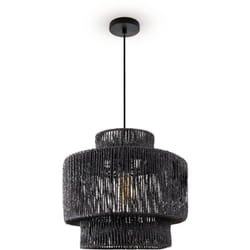 Paco Home - Suspension Table à Manger Papier Boho Lampe Suspendue Lampe E27 Rotin Lampe à suspension - Noir, Noir (Ø40cm)
