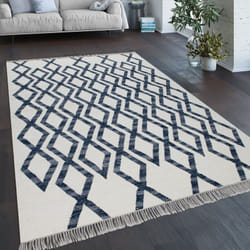 Paco Home - Tapis De Salon Style Bohème Franges Tissé à La Main Mélange Laine-coton Bleu 60x110 cm