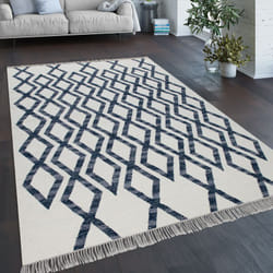 Paco Home - Tapis De Salon Style Bohème Franges Tissé à La Main Mélange Laine-coton Bleu 140x200 cm
